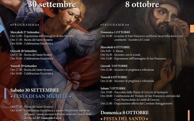 Greccio 2018: festa in onore di San Michele Arcangelo e San Francesco d’Assisi