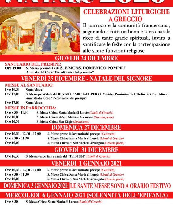 Natale 2020 – Celebrazioni liturgiche a Greccio