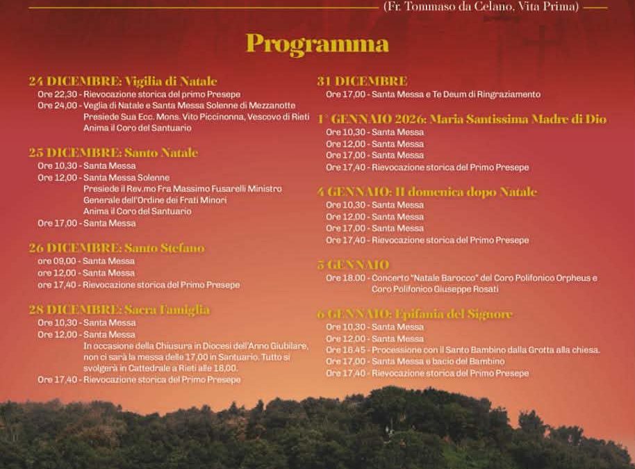 Santuario Francescano del Presepe – Programma Natale 2025